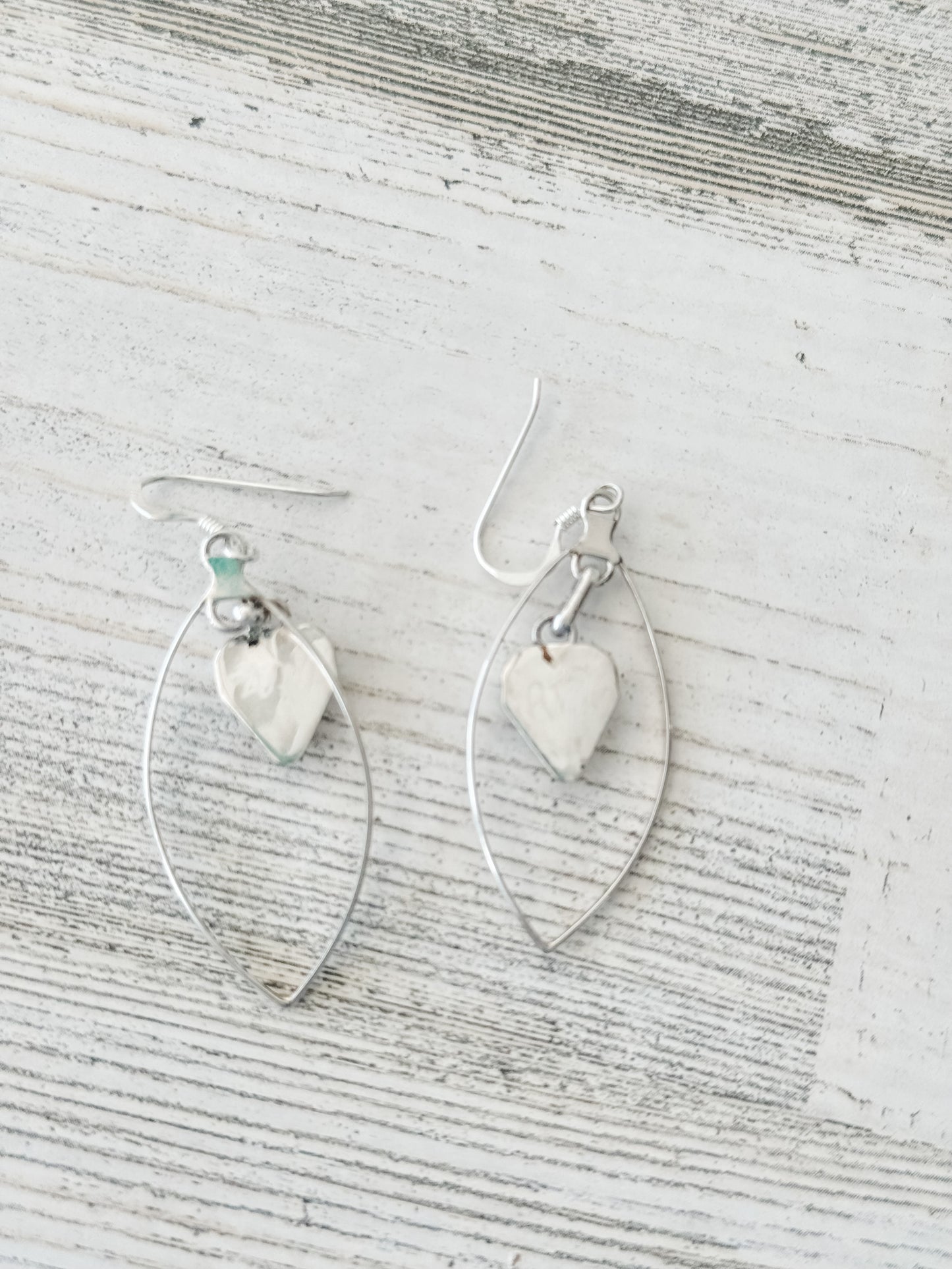 Native American Sterling & Turquoise Heart Dangle Earrings