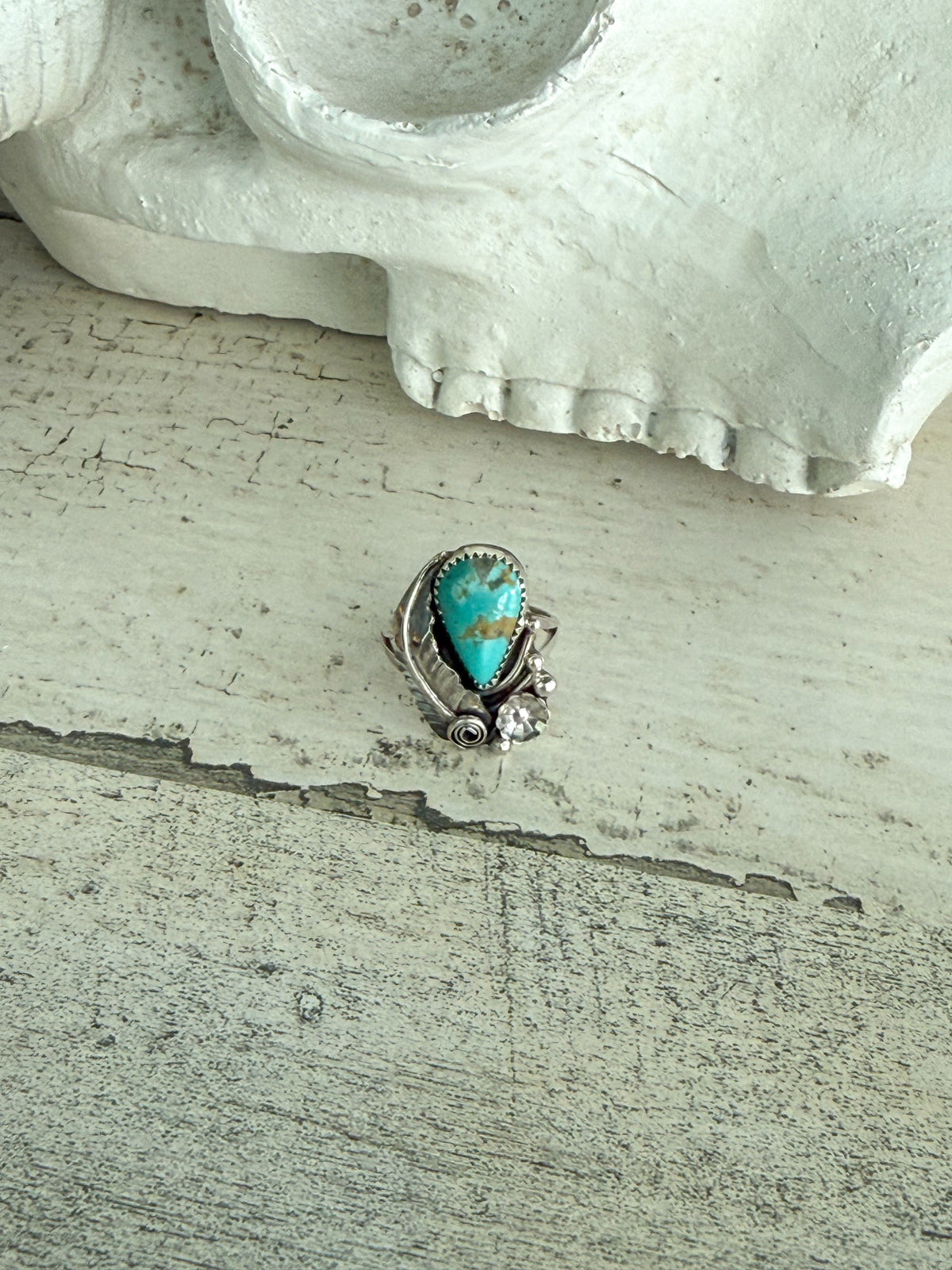 Native American Turquoise Leaf Ring 7
