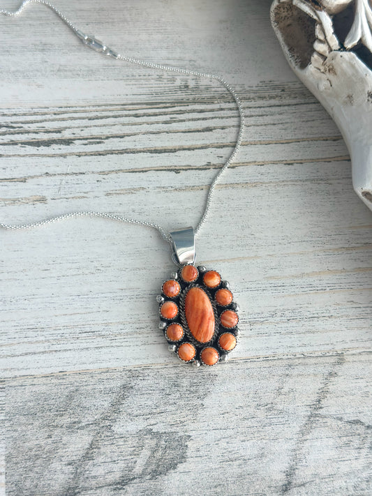 Native Made Orange Spiny Pendant Necklace