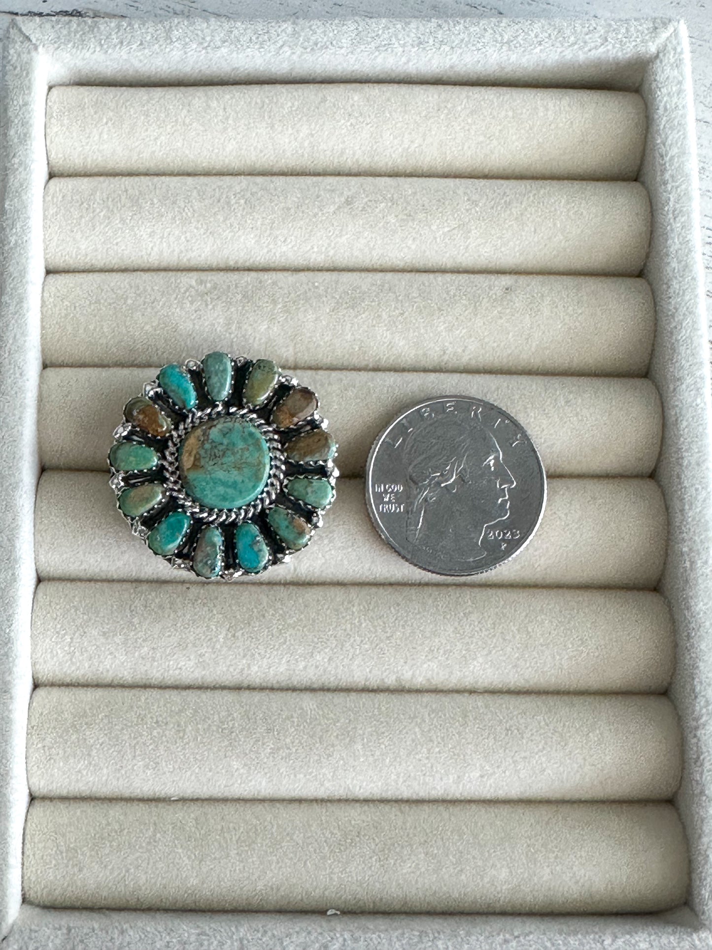 Native Made Turquoise Cluster Ring Adjustable