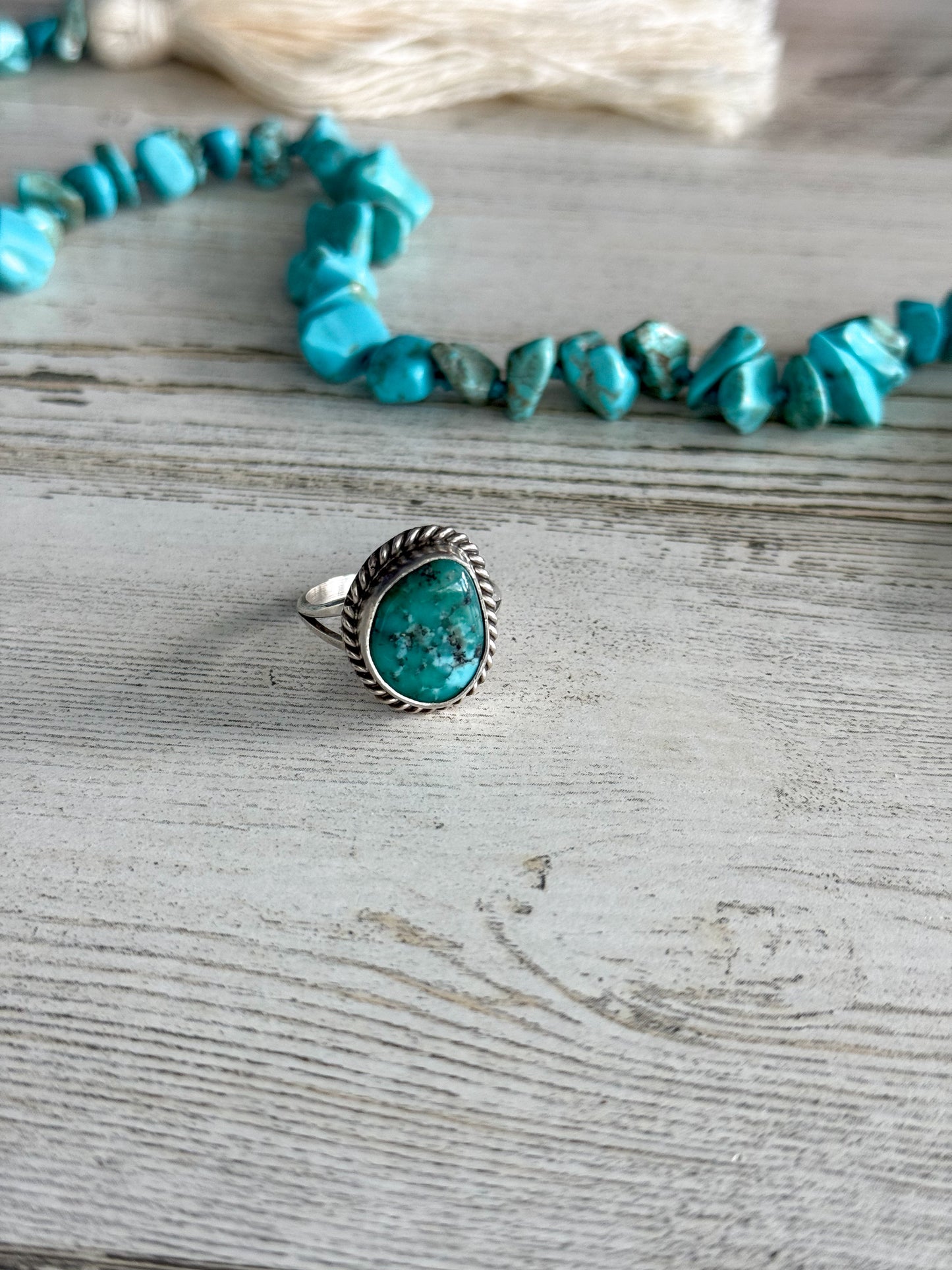 Native American Whitewater Turquoise Ring 8.5