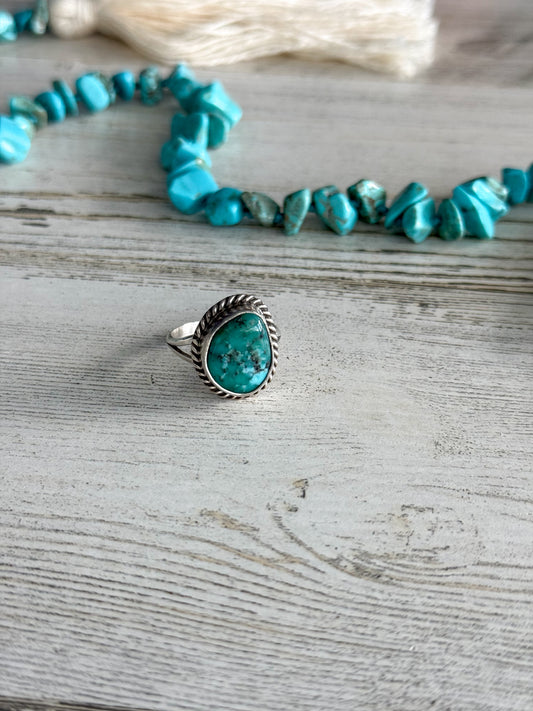 Native American Whitewater Turquoise Ring 8.5