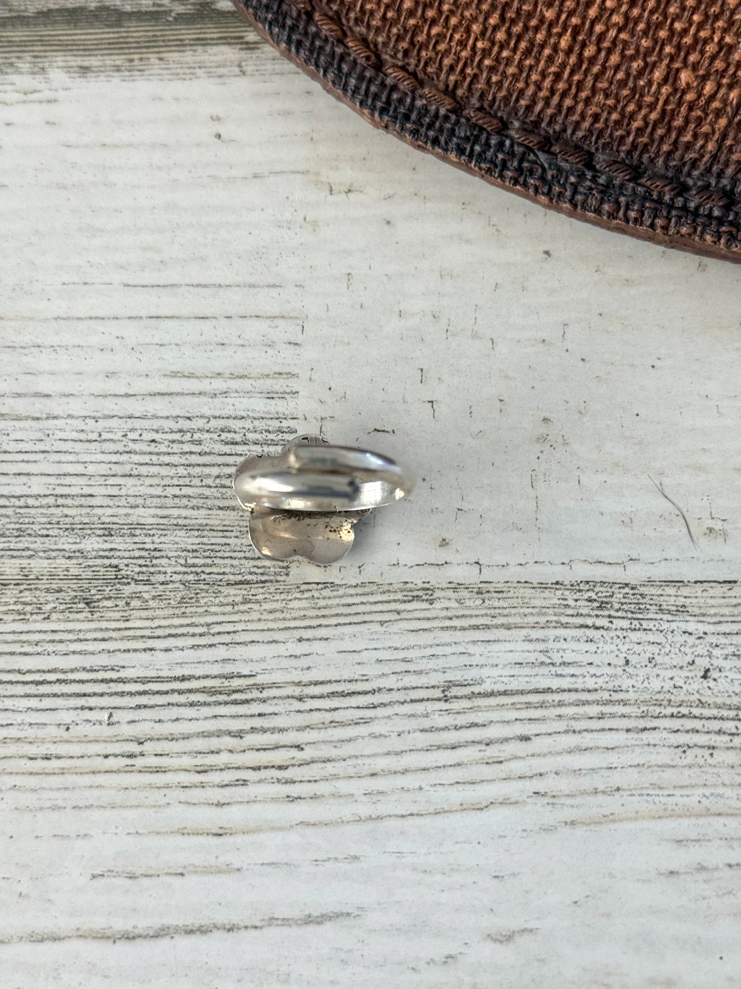 Native American Sterling Flower & Turquoise Ring Adjustable