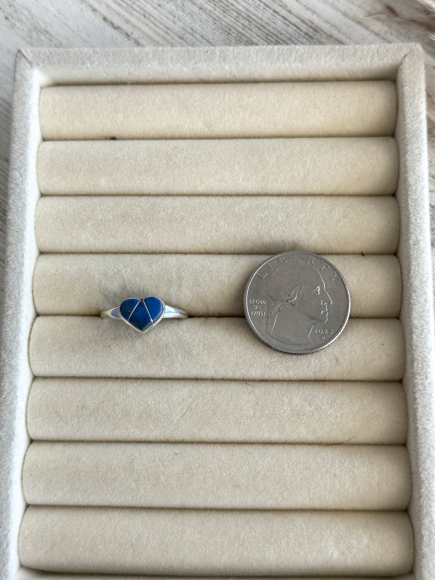 Native American Lapis Heart Ring 8.5