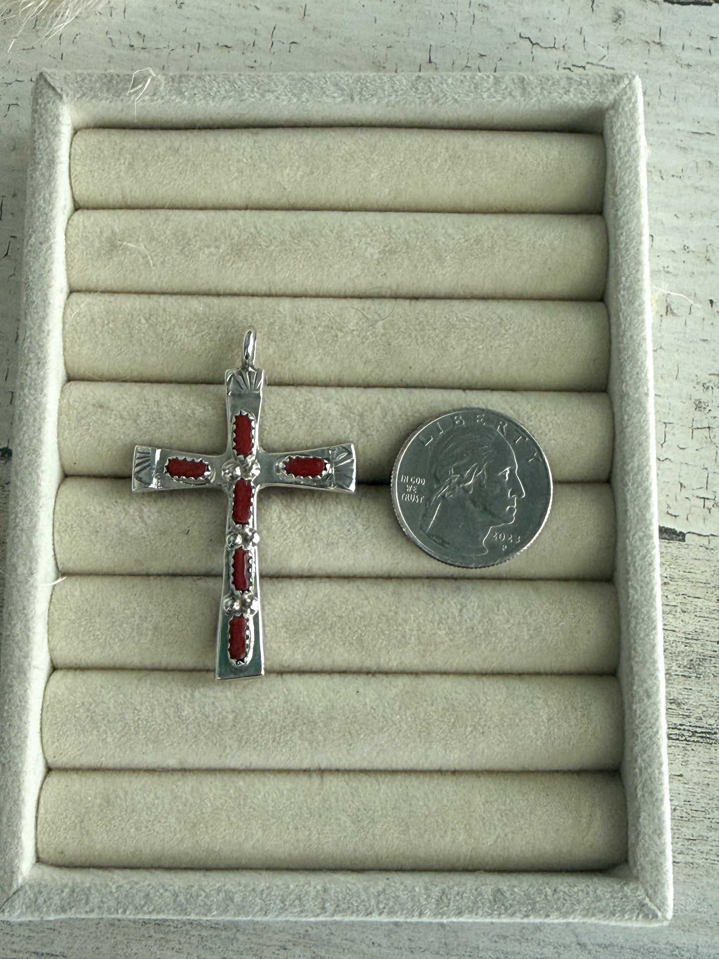 Native American Coral Pendant Cross