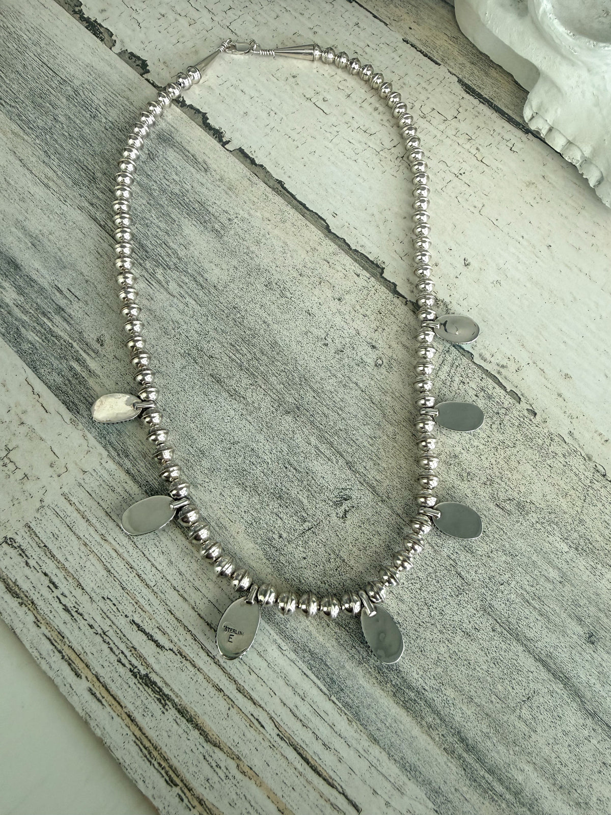 Native American Kingman Sterling Bead Necklace 21"