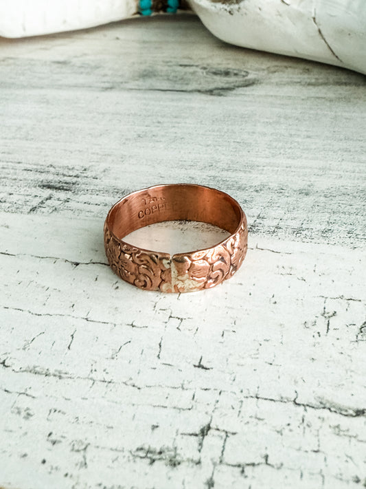 Native American Made Copper Flower Band Ring 10.25