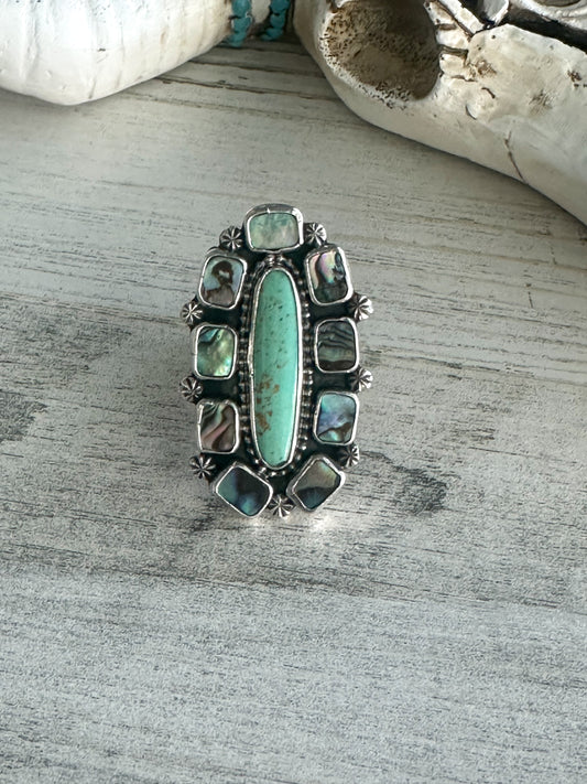 Native Made Abalone & Turquoise Ring Adjustable