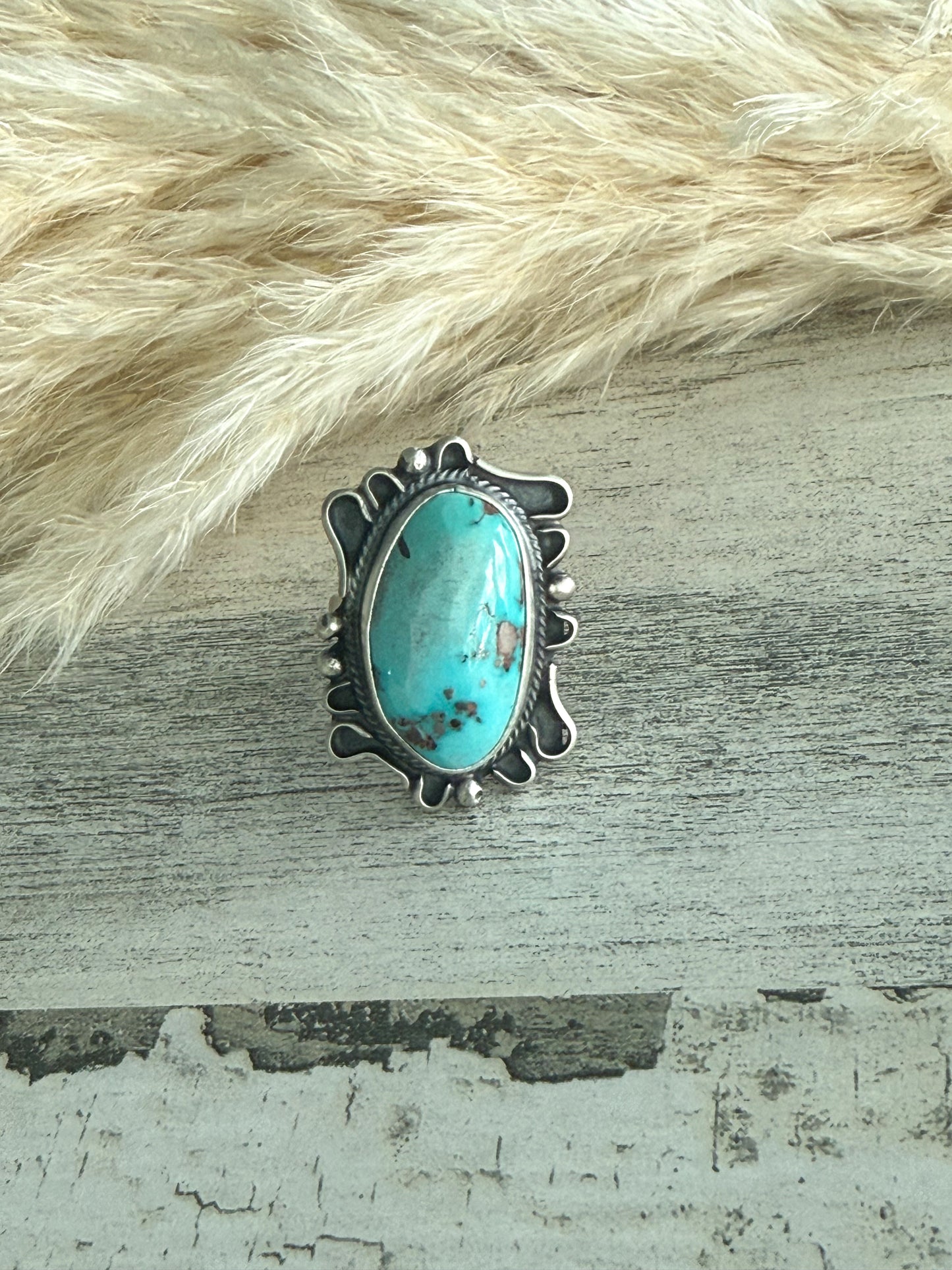 Native American Fox Turquoise Adjustable Ring