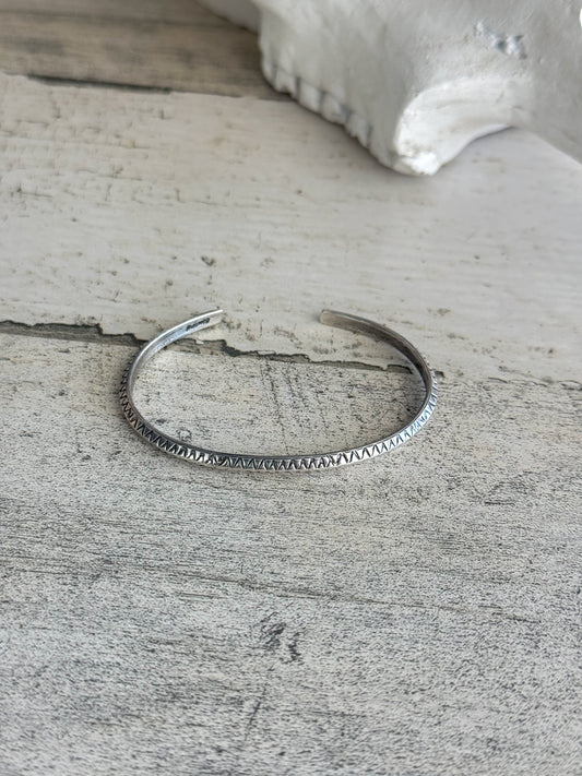 Native American Sterling Silver Stamped Stacker Cuff 6.25"
