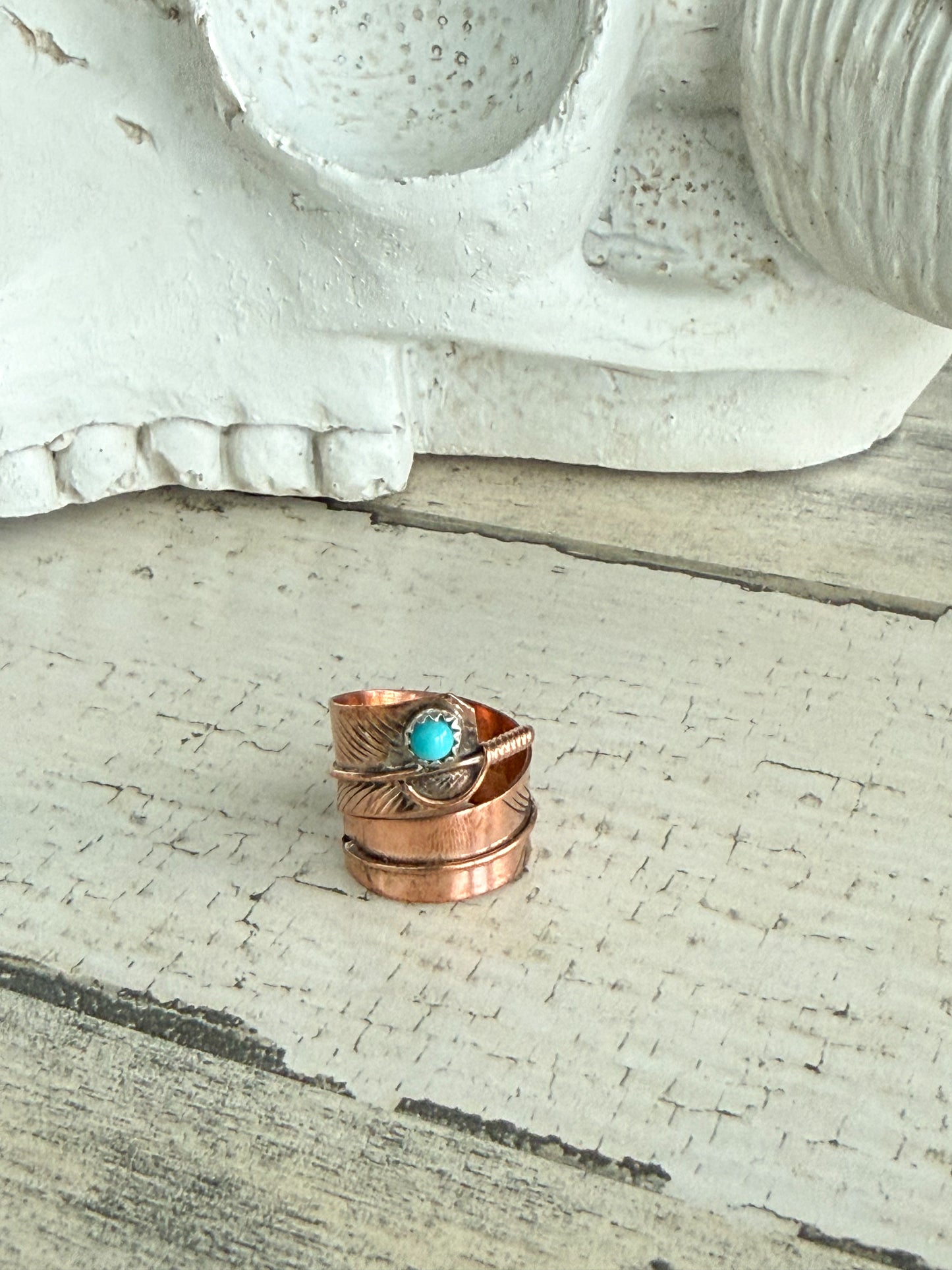 Native American Kingman Copper Leaf Adjustable Ring