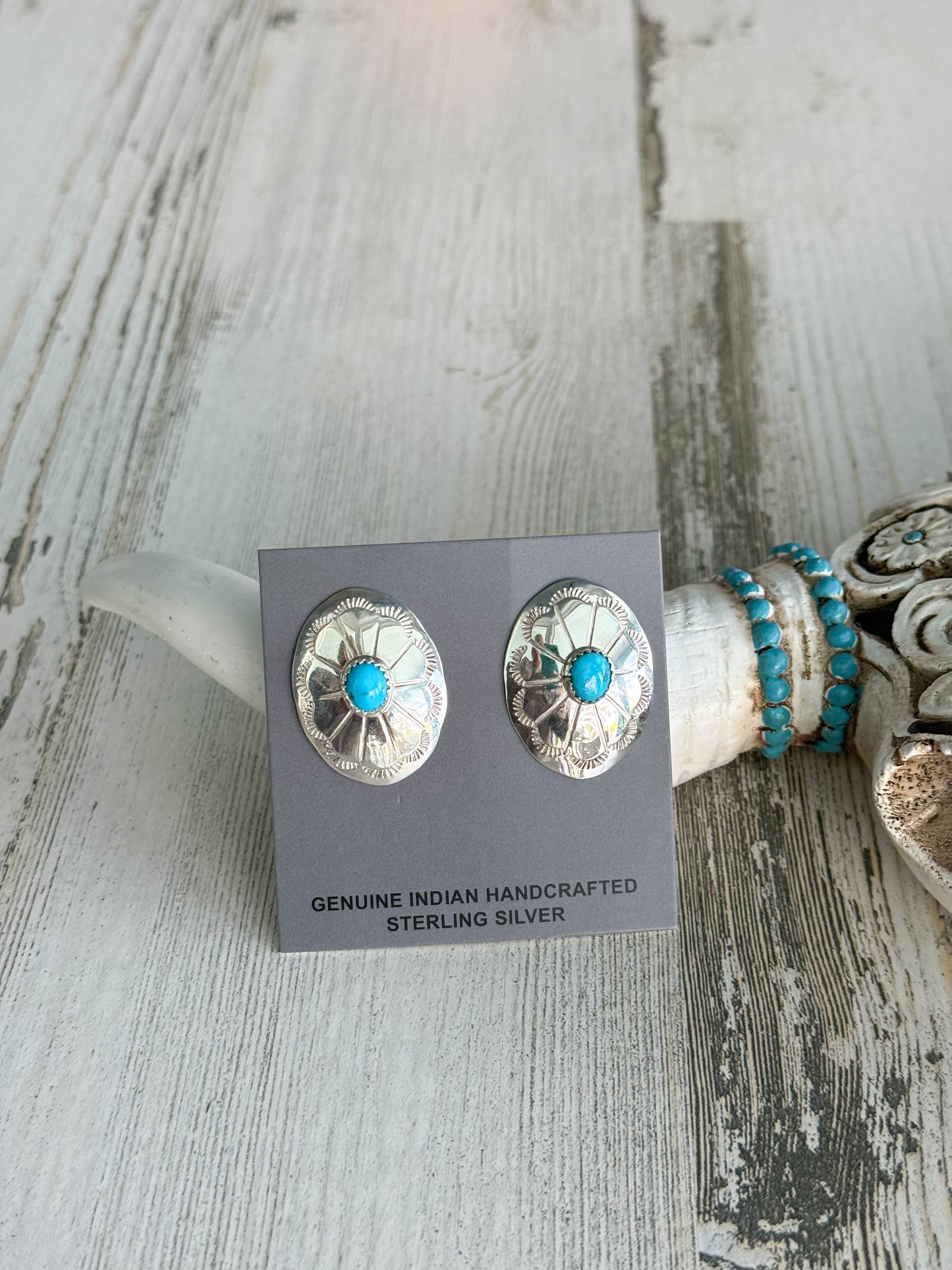 Native American Turquoise Concho Earrings