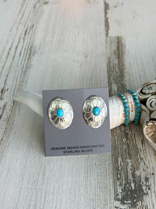 Native American Turquoise Concho Earrings