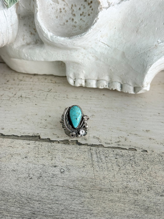 Native American Turquoise Leaf Ring 7.75