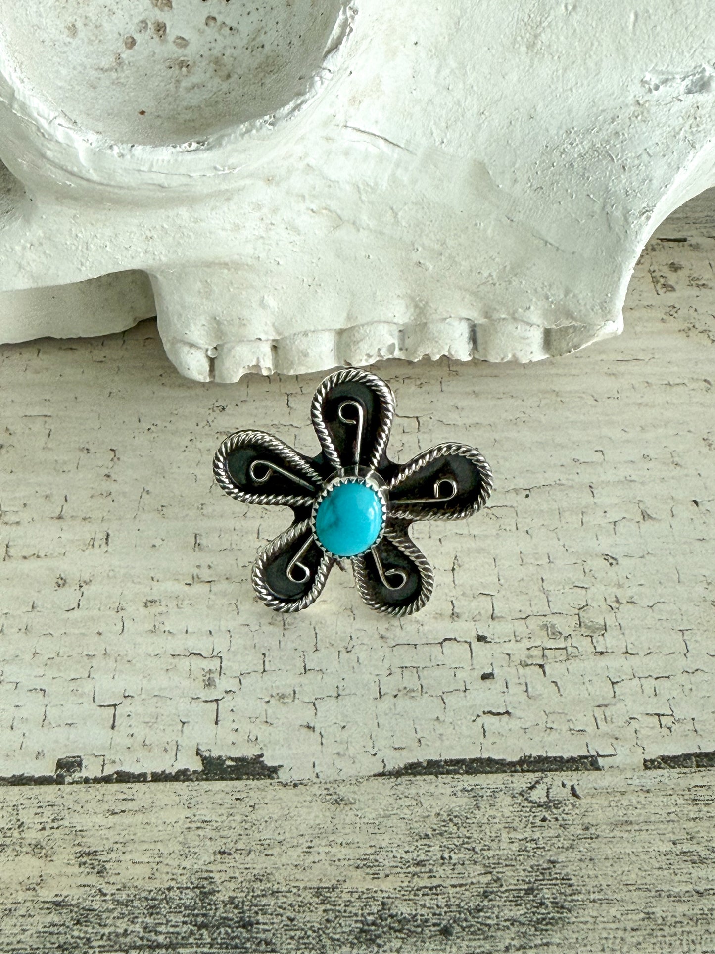 Native American Flower Turquoise Ring 7