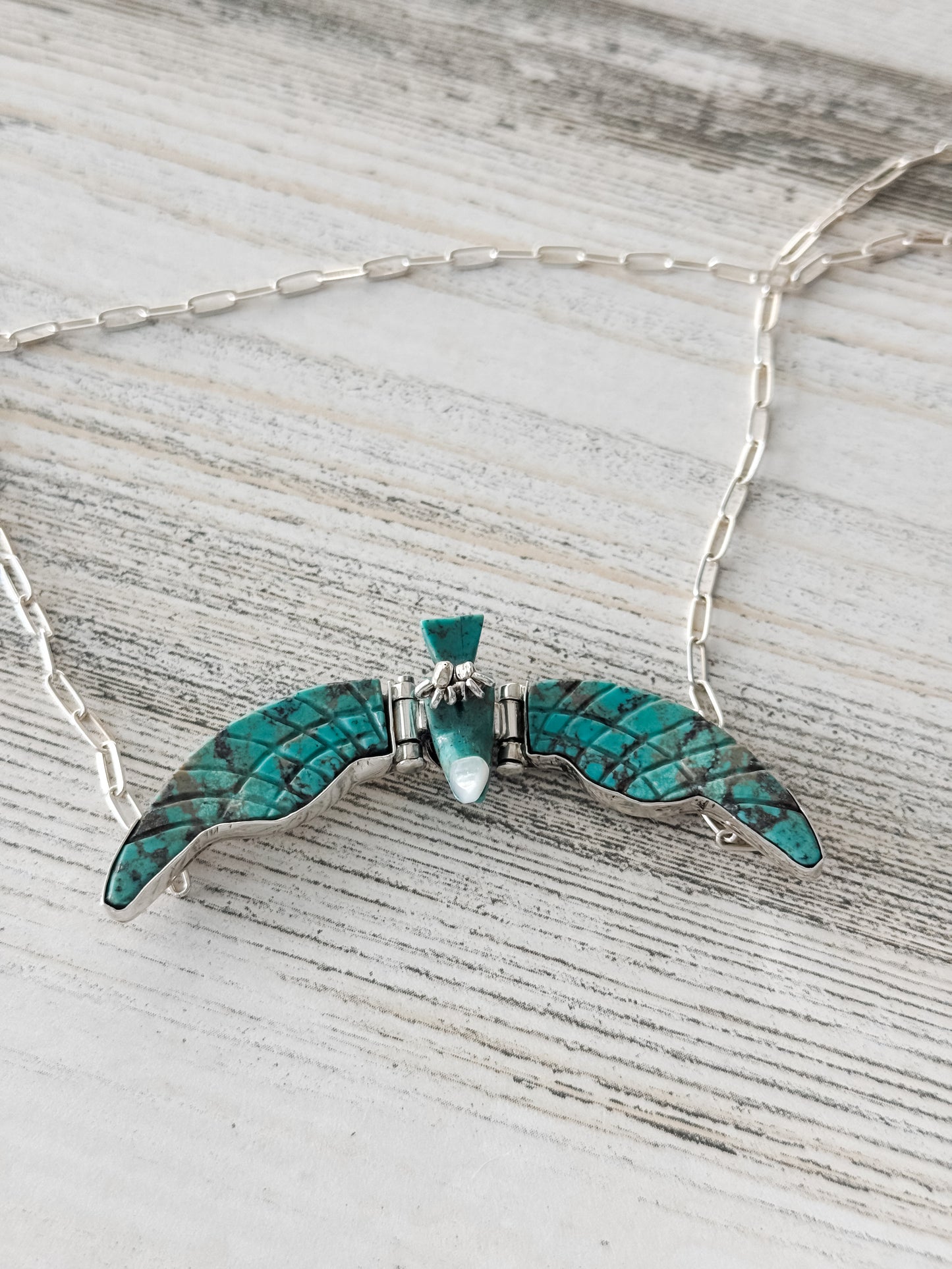 Native American Turquoise Carved Eagle Necklace 18"