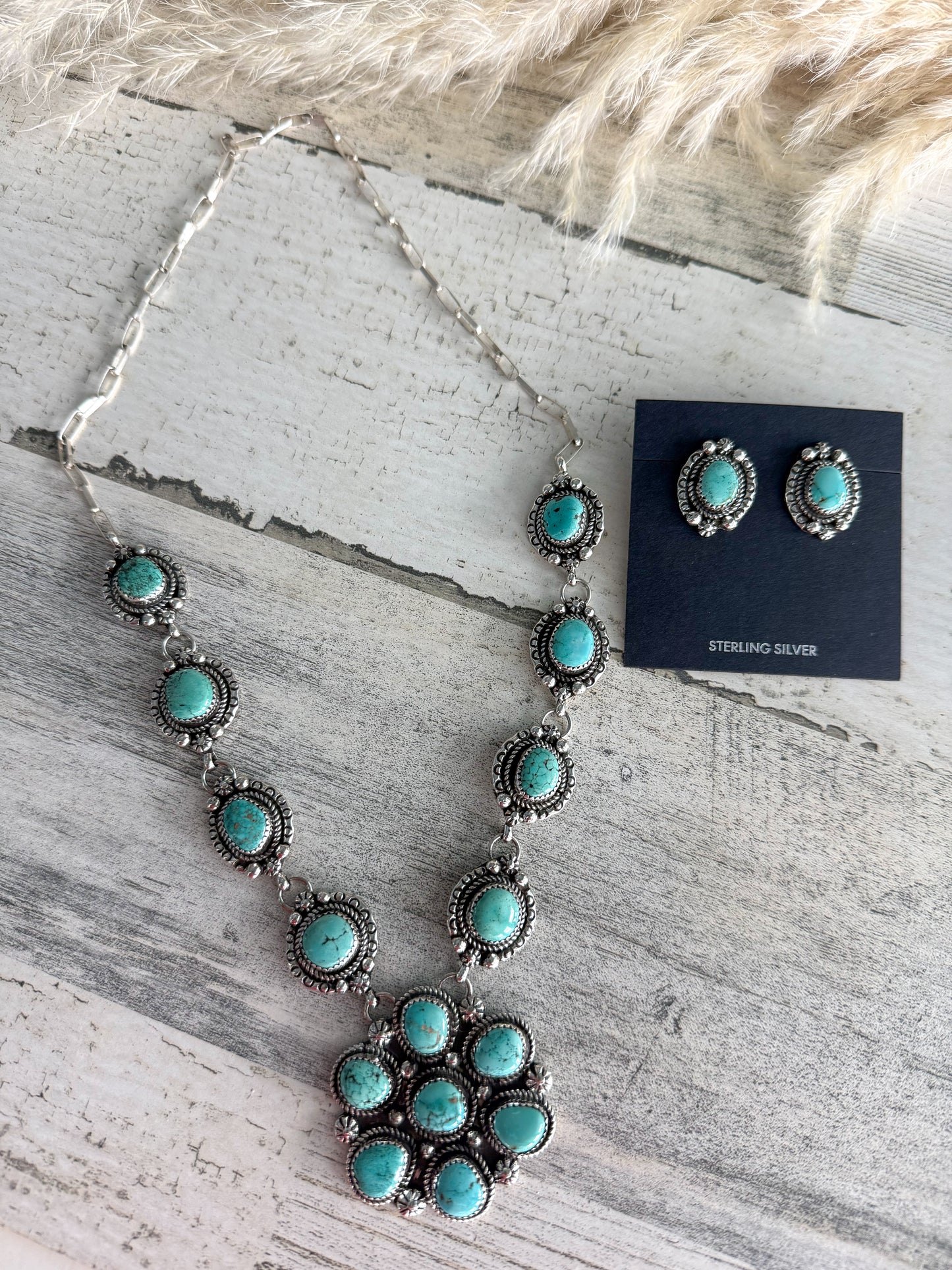 Native American Lone Mountain Cluster Necklace & Earring Set