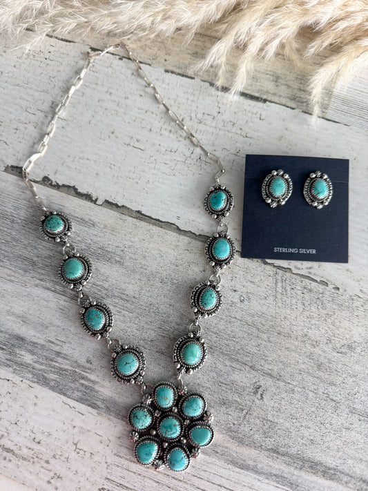 Native American Lone Mountain Cluster Necklace & Earring Set