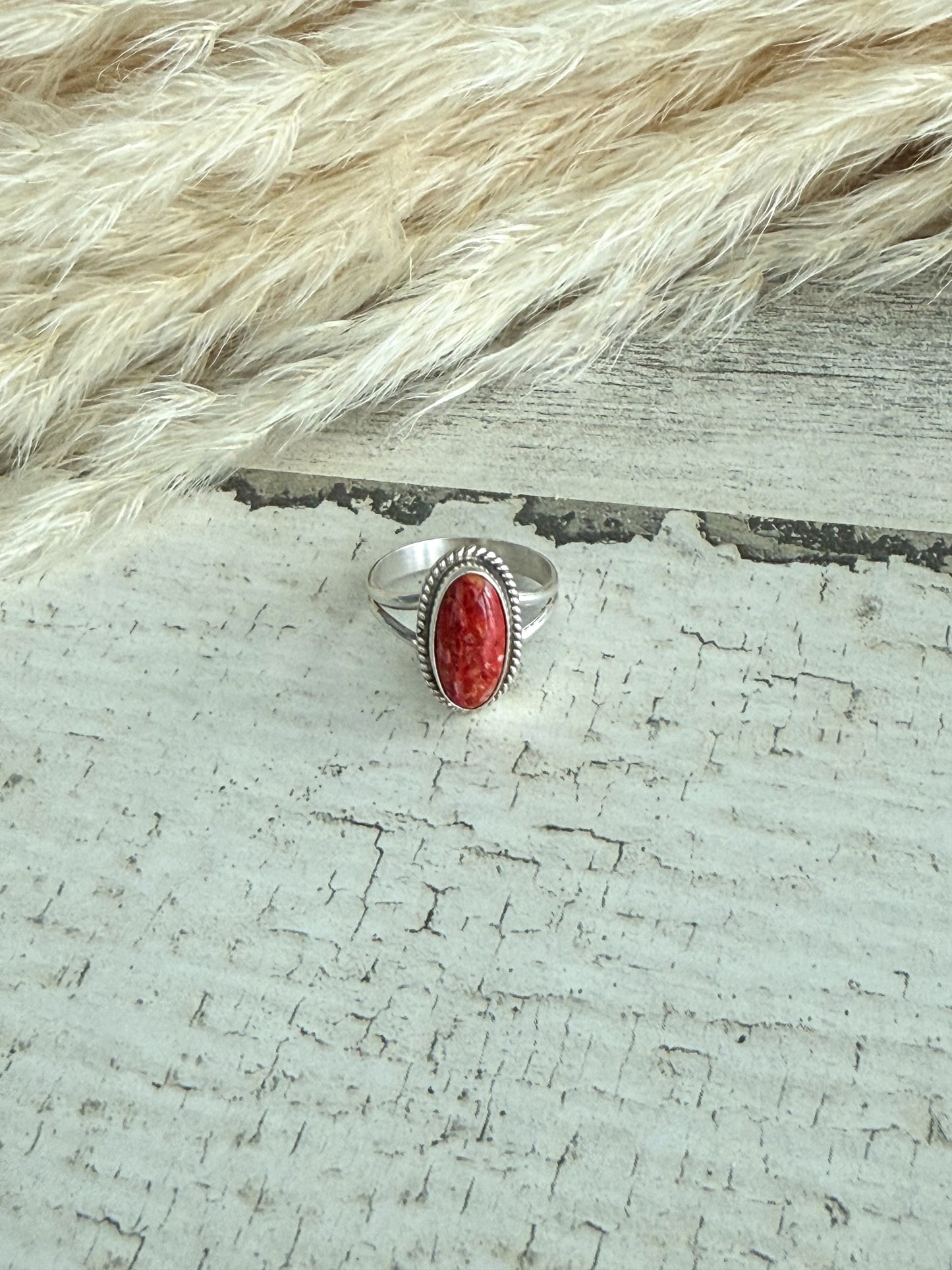 Native American Red Spiny Ring 7.5