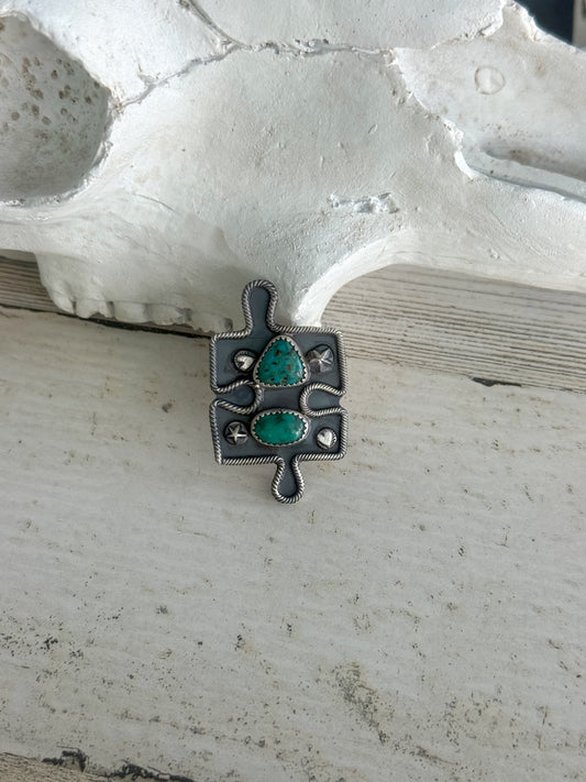 Native American Puzzle Piece Turquoise Adjustable Ring