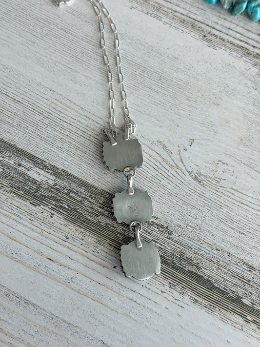 Native American 3 Turquoise Stone Necklace 18"