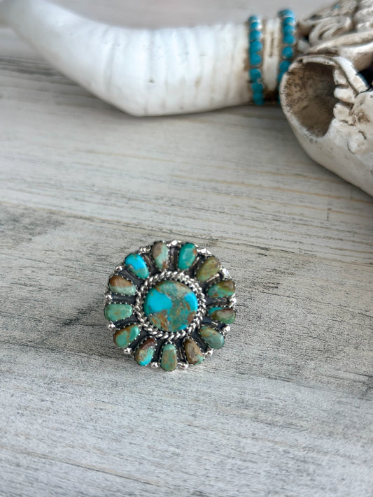 Native Made Cluster Turquoise Adjustable Ring
