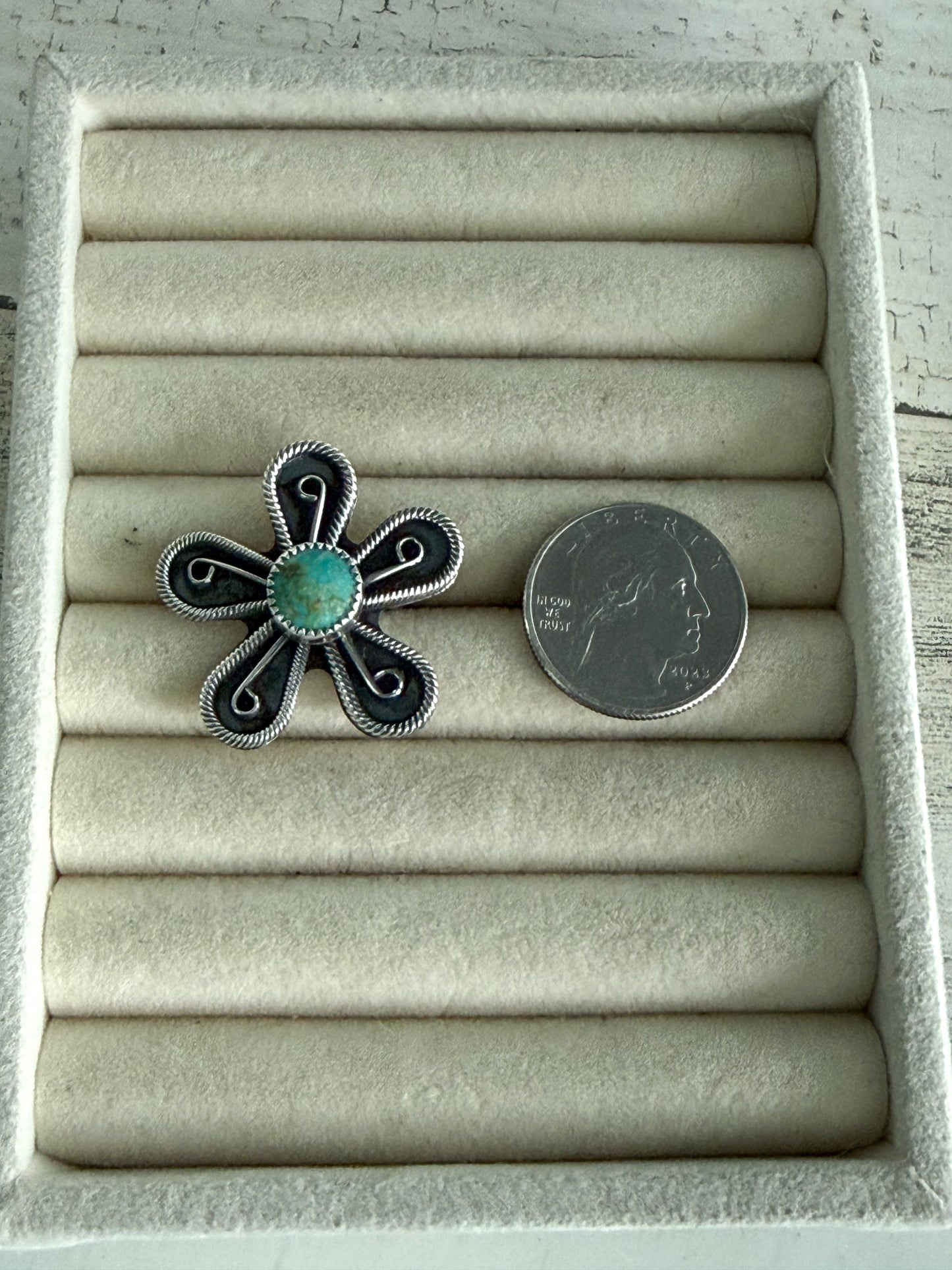Native American Flower Turquoise Ring 7