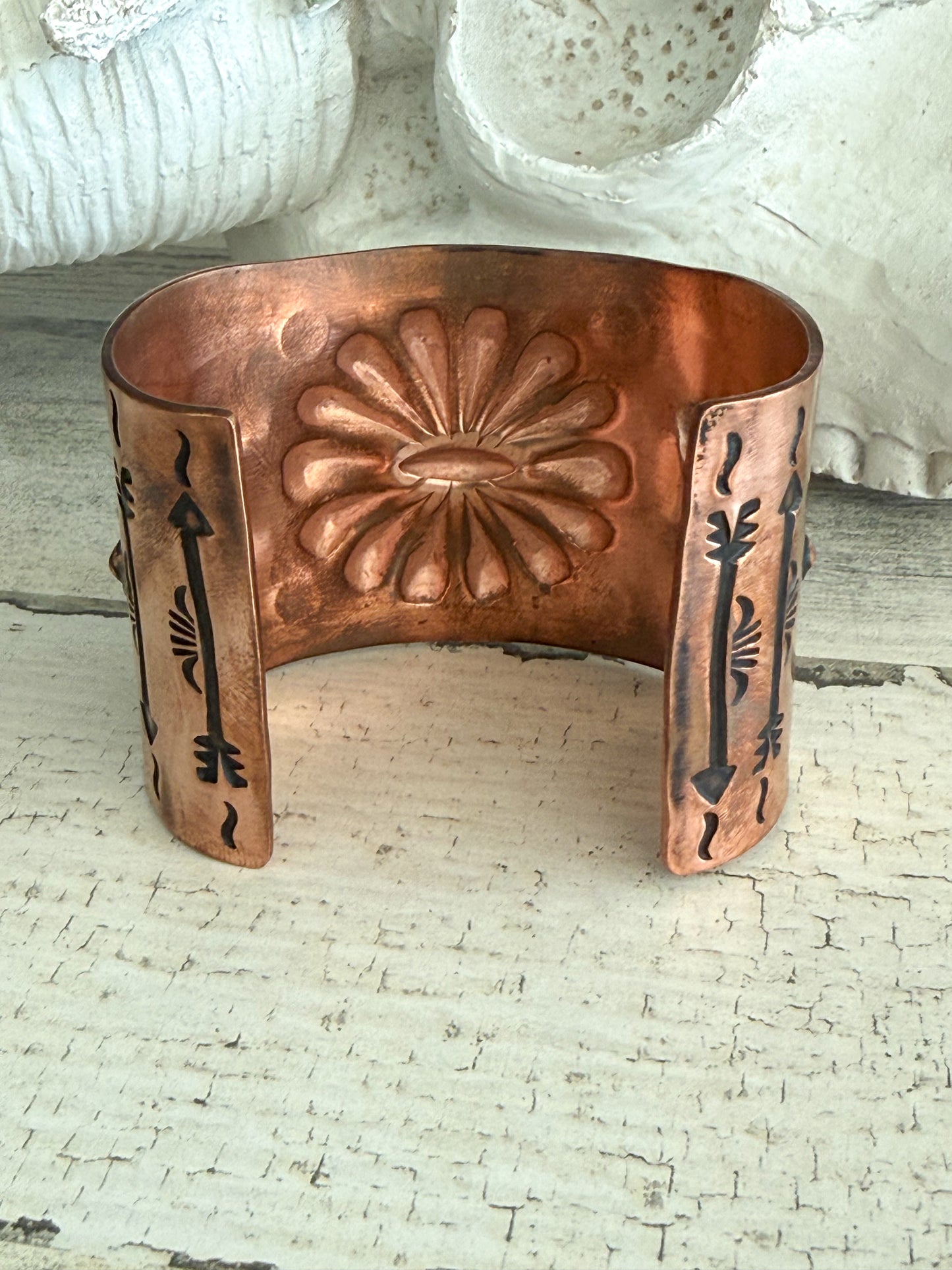 Native American Copper Stamped Cuff 7-1/4"