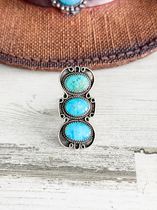 Native American Turquoise 3 Stone Ring 9