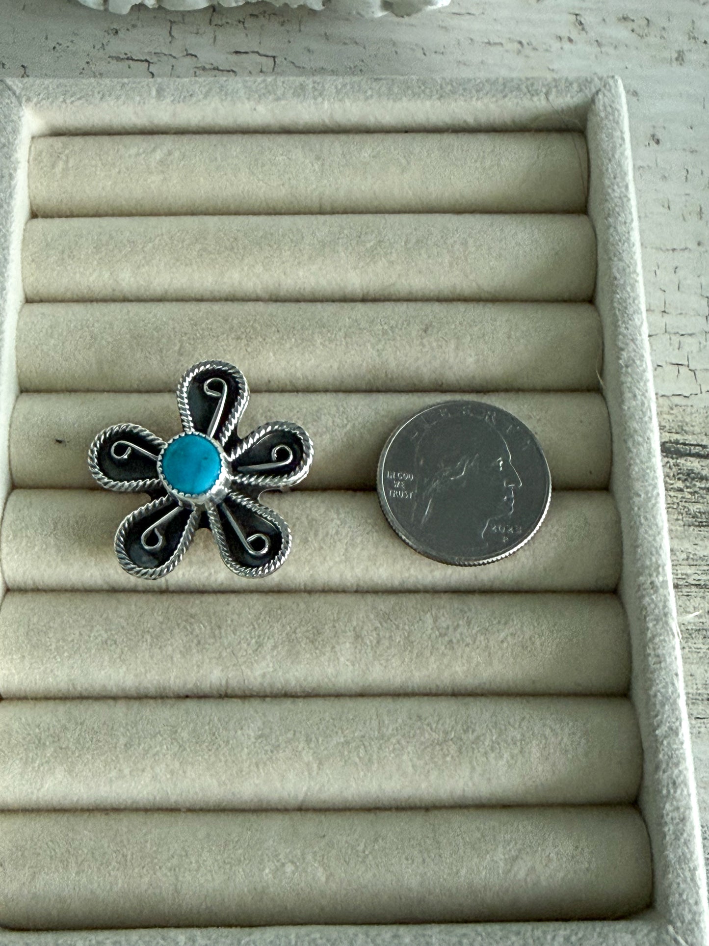 Native American Flower Turquoise Ring 9.25