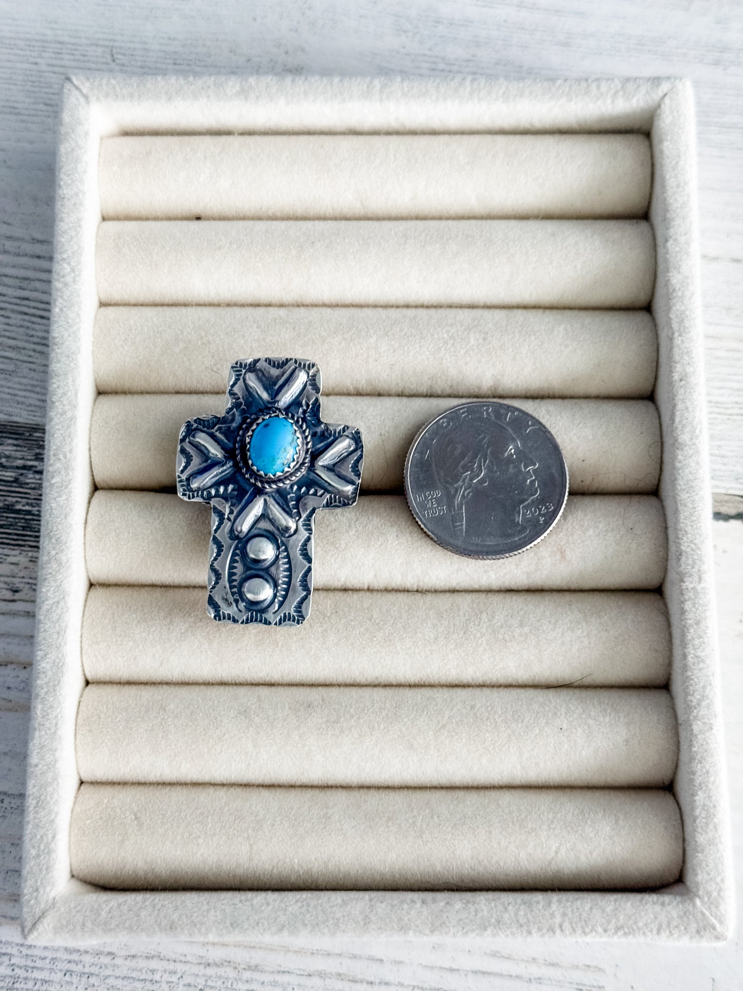 Native American Sterling Turquoise Cross Adjustable Ring