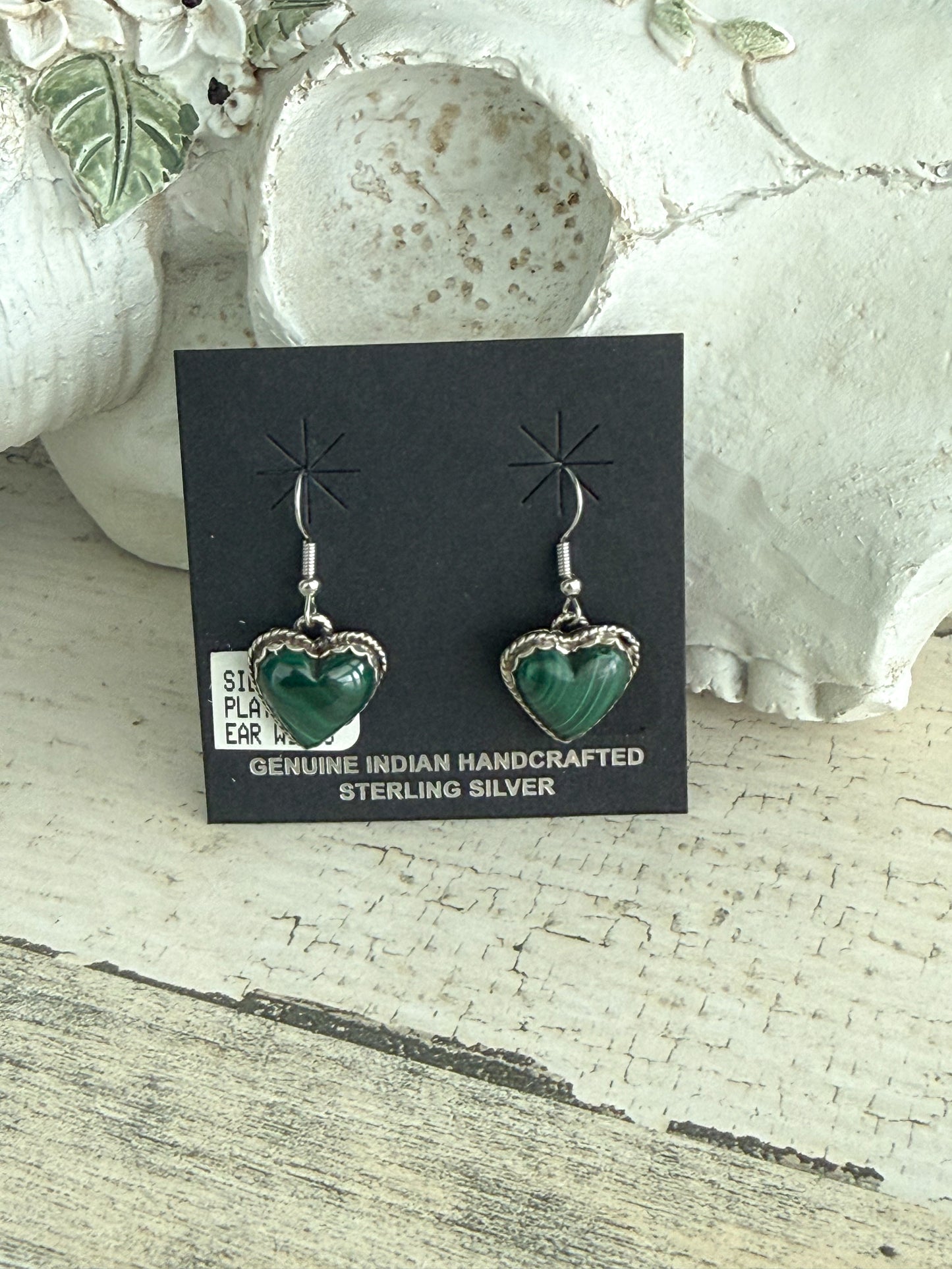 Native American Malachite Heart Earrings