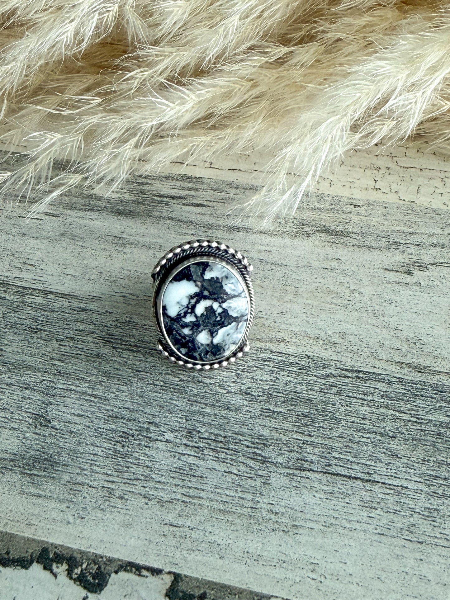 Native American White Buffalo Ring 6.5