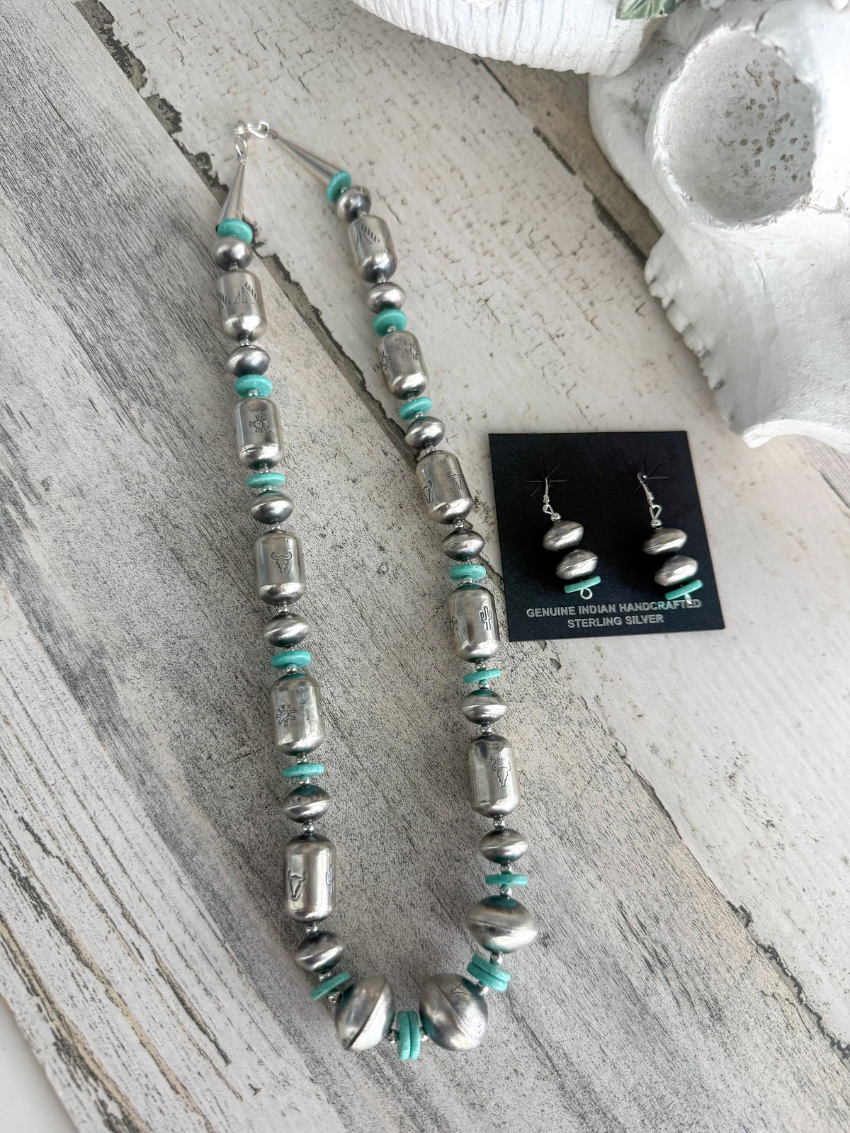 Native American Navajo Pearls 20" & Turquoise Set