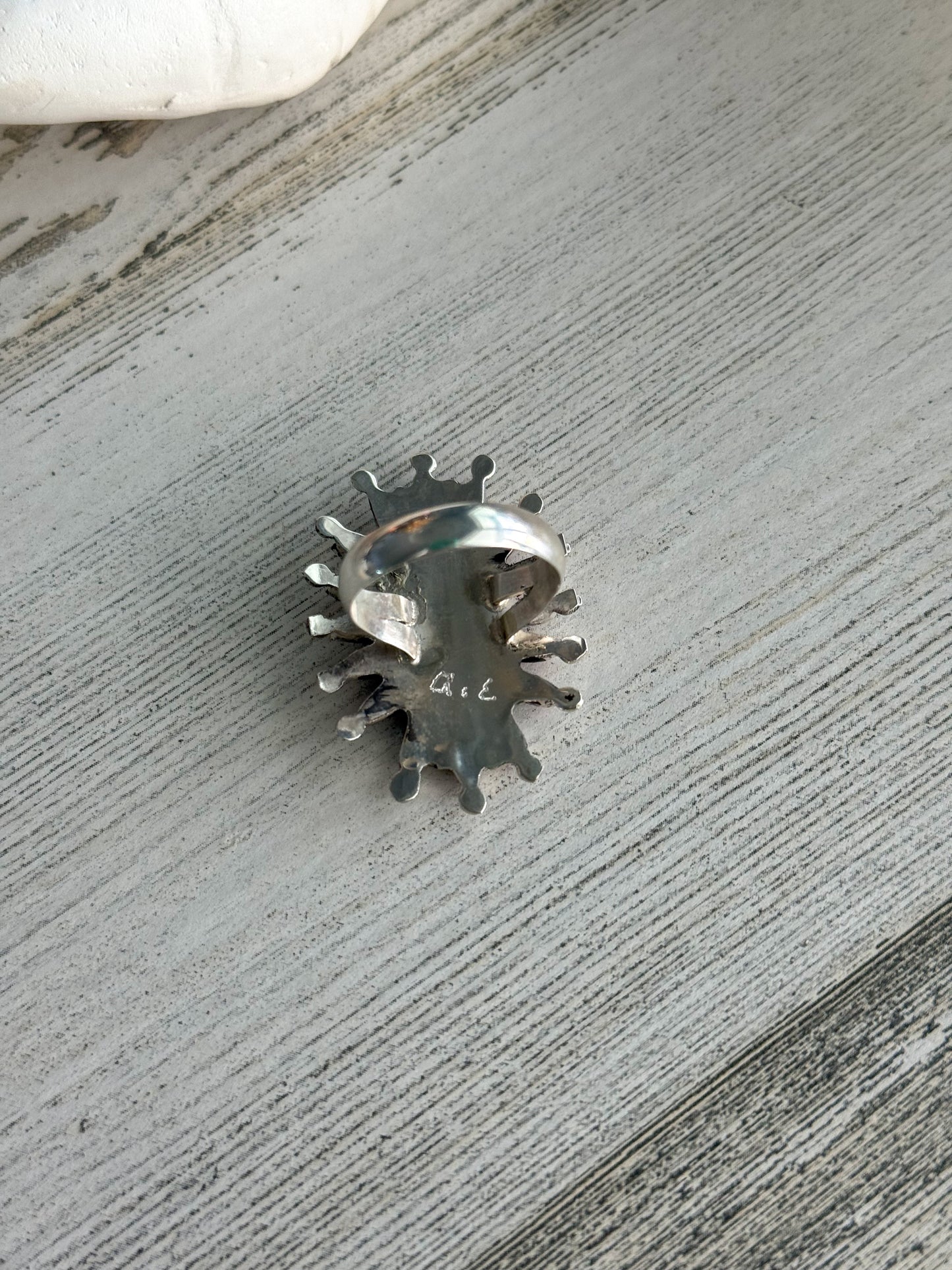 Native American Coral Needlepoint Cluster Ring 8.5