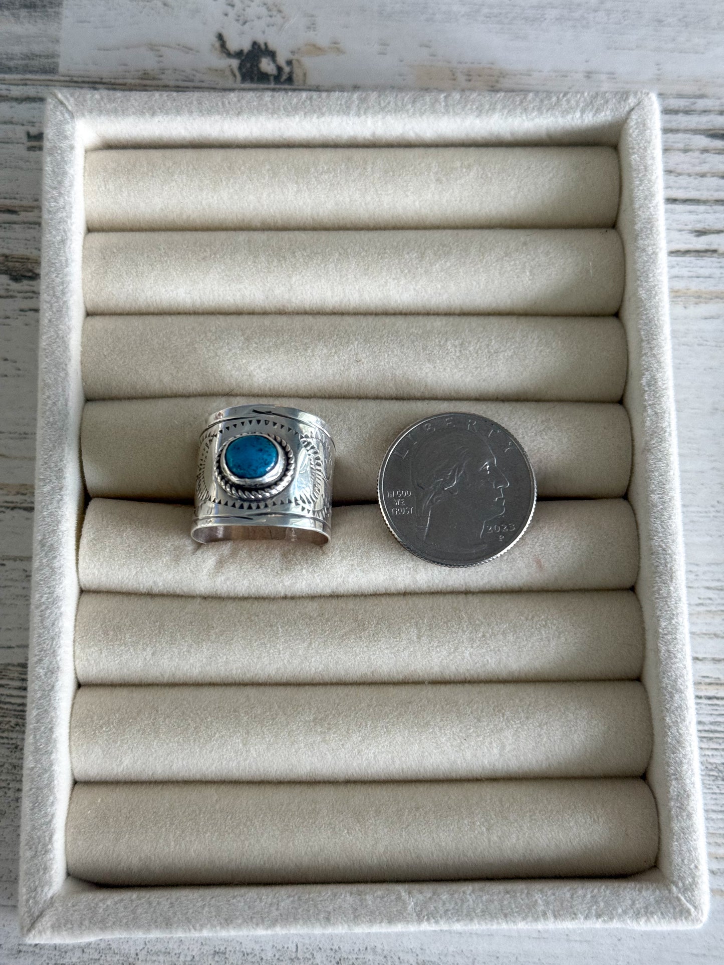 Native American Sterling Stamped Kingman Ring 9