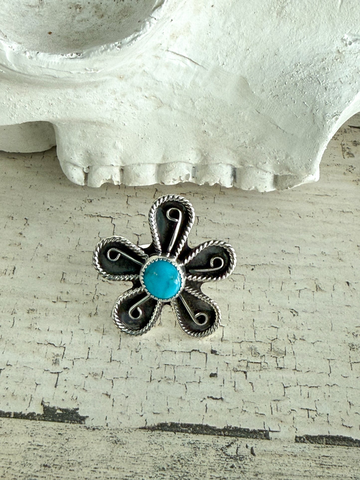 Native American Flower Turquoise Ring 9.25