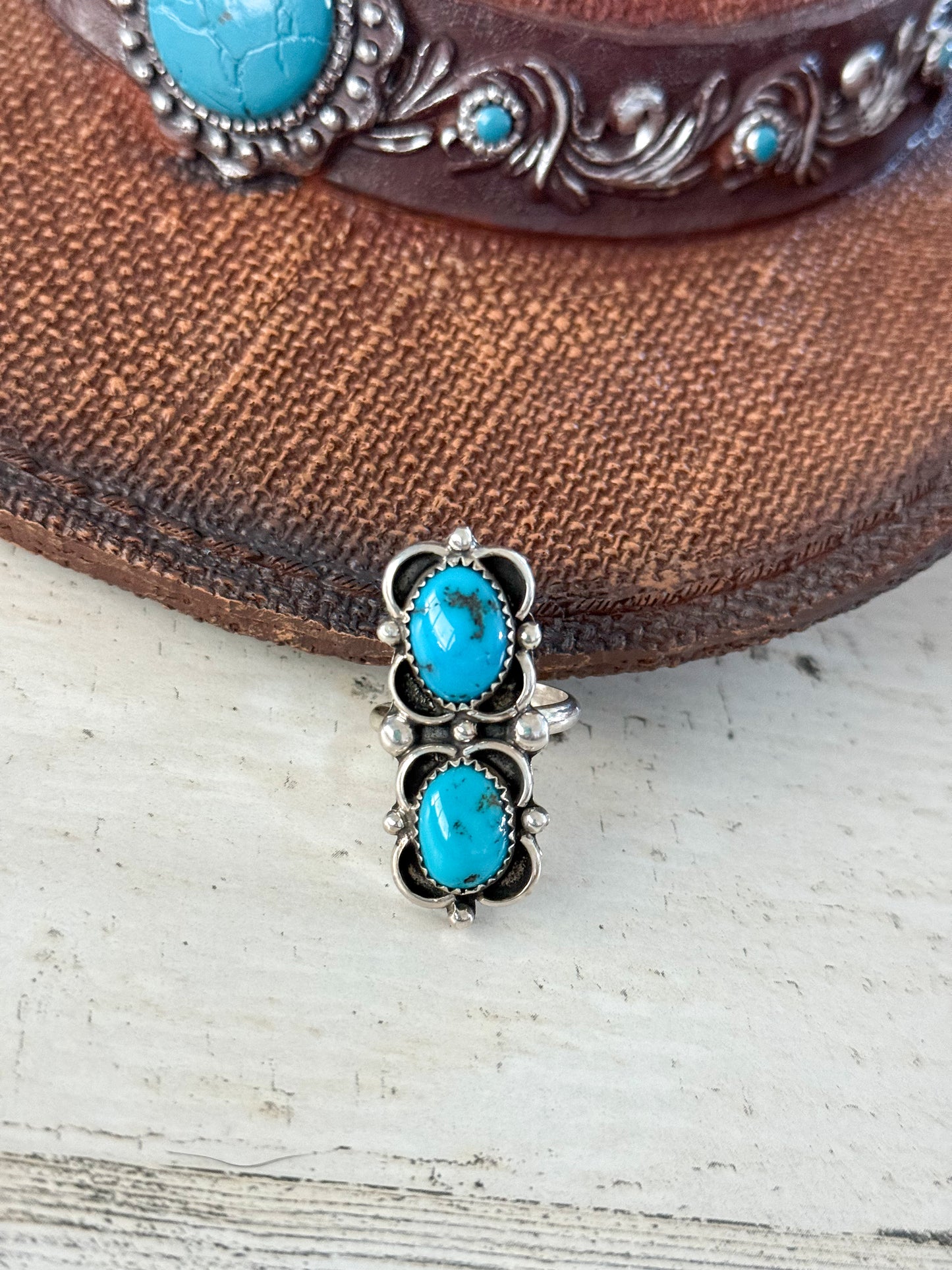 Native American 2 Kingman Stone Turquoise Adjustable Ring