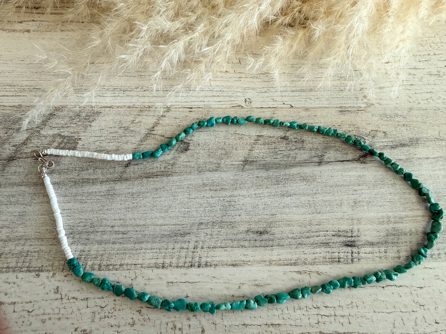 Native American Kingman Nugget Heishi Necklace 23"