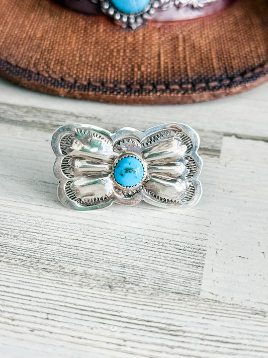 Native American Sleeping Beauty Butterfly Concho Ring 9.5