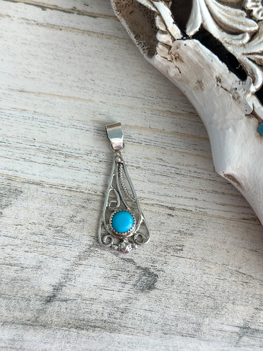 Native Made Turquoise Filigree Pendant