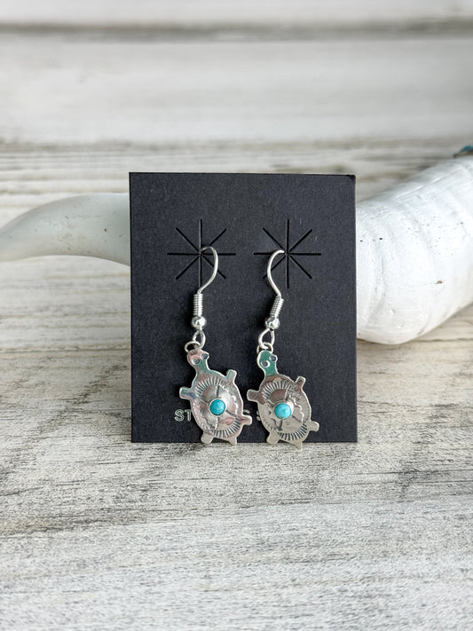 Native American Made Sterling & Turquoise Turtle Earrings