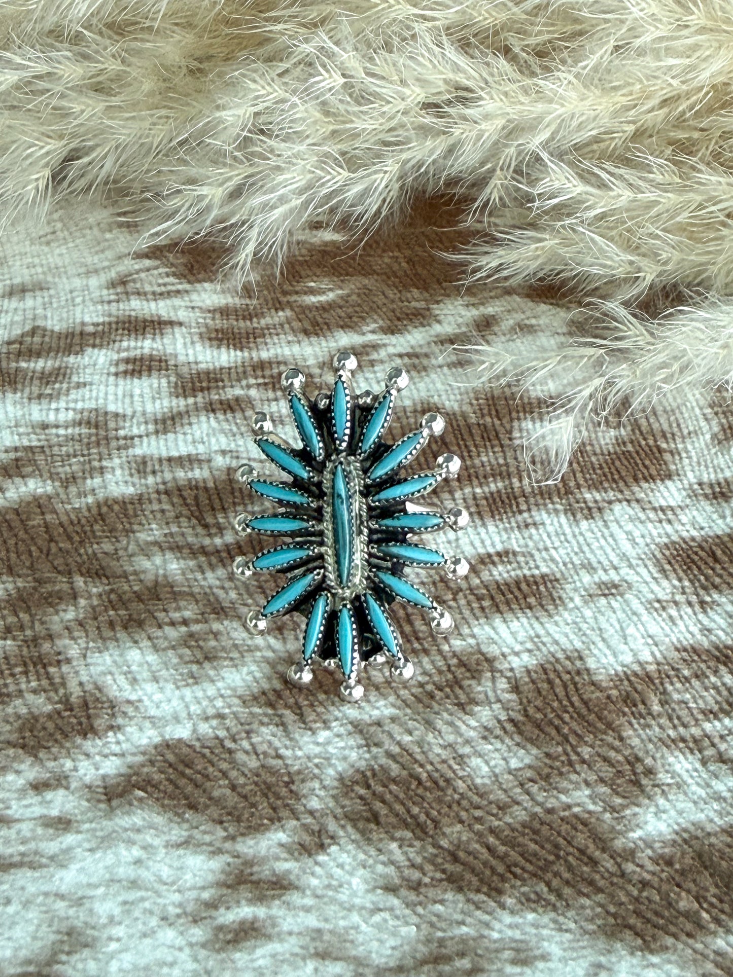 Native American Turquoise Cluster Ring 7.5