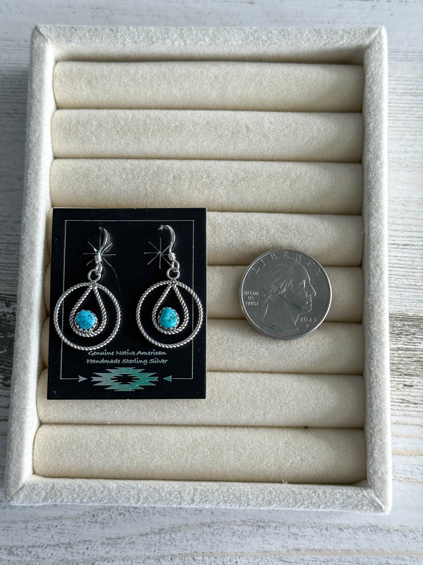 Native American Turquoise Circle Sterling Wire Earrings