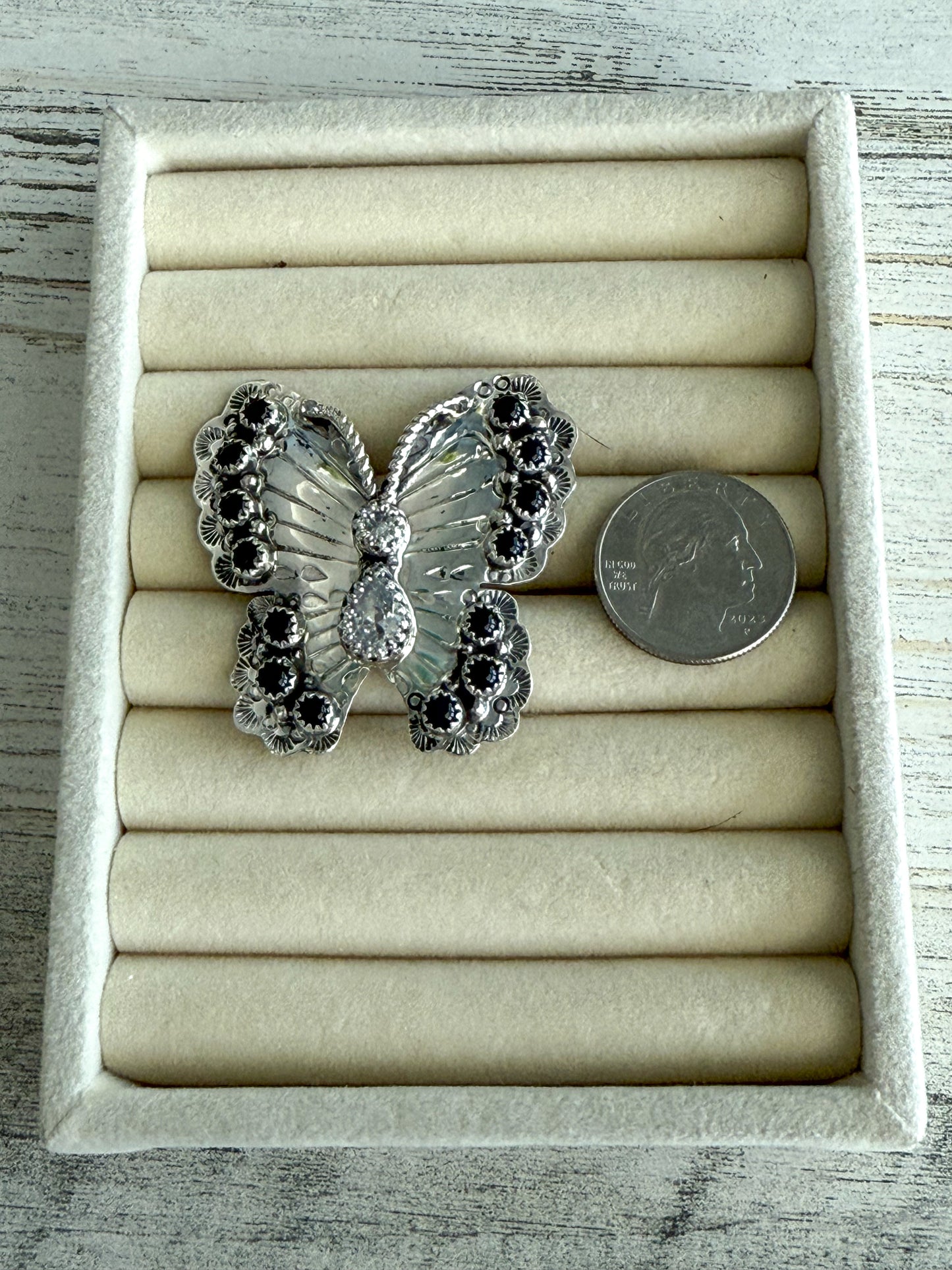 Native American Black Onyx Butterfly Adjustable Ring