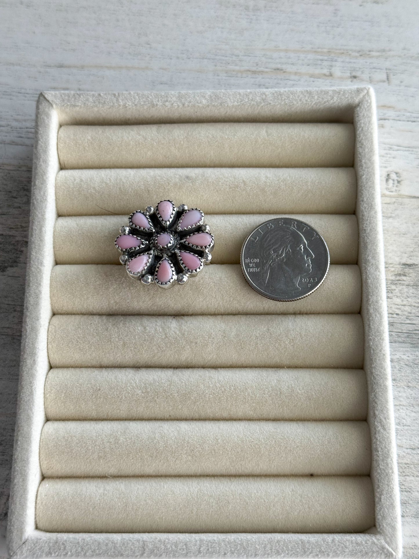 Native American Pink Conch Adjustable Ring