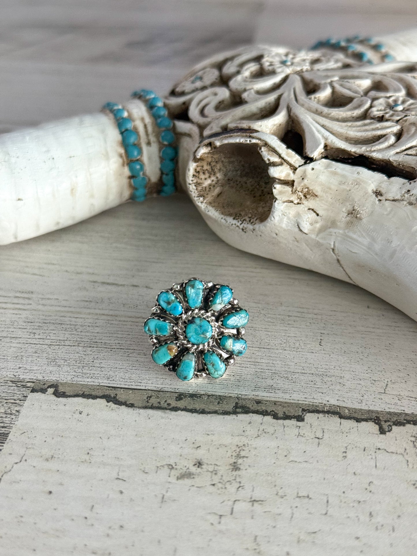 Native Made Turquoise & Mother of Pearl Ring 7.5