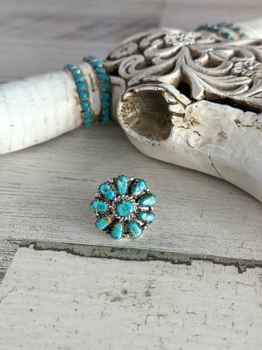 Native Made Turquoise & Mother of Pearl Ring 7.5