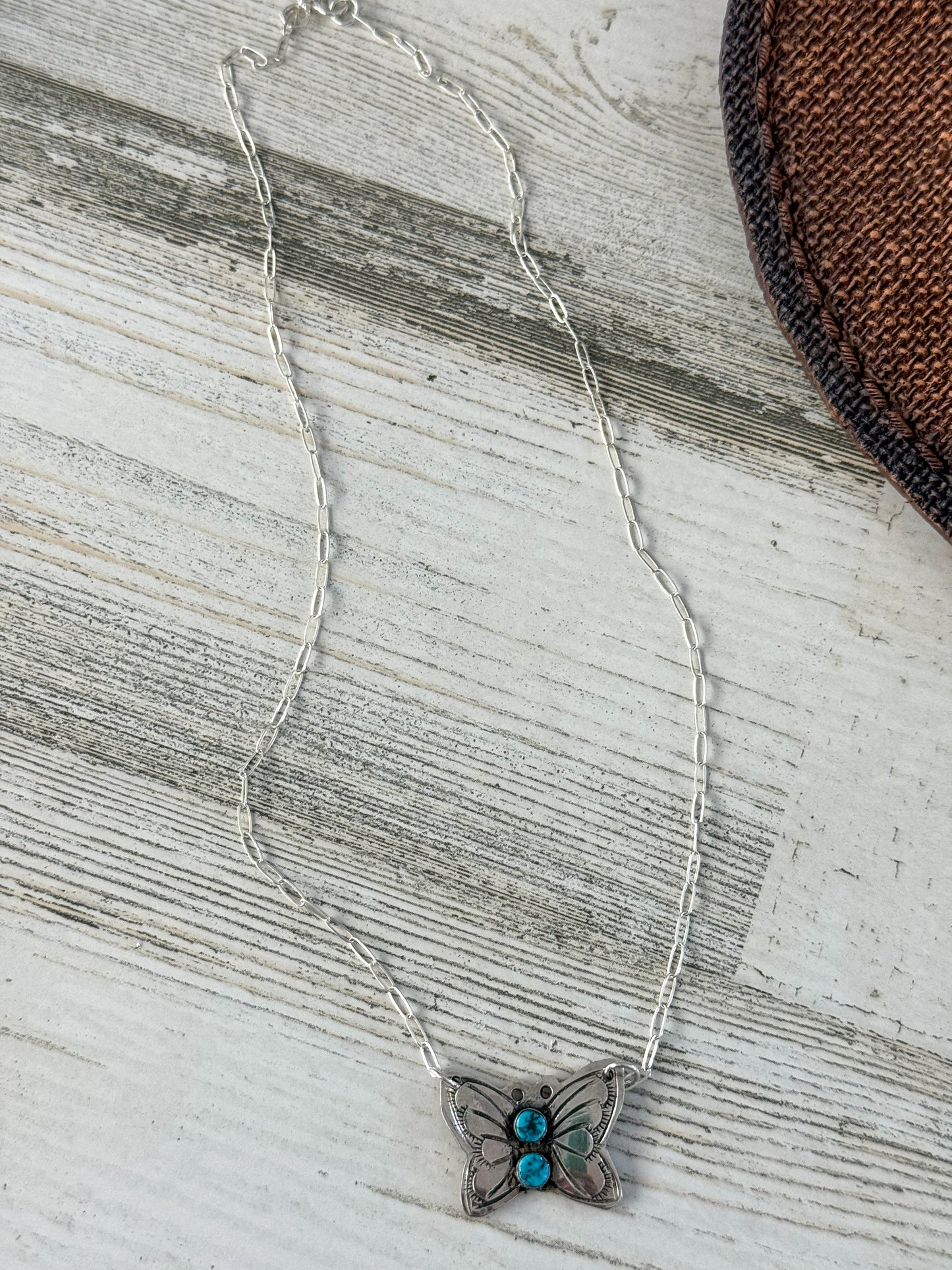 Native American Butterfly Turquoise Necklace 16"