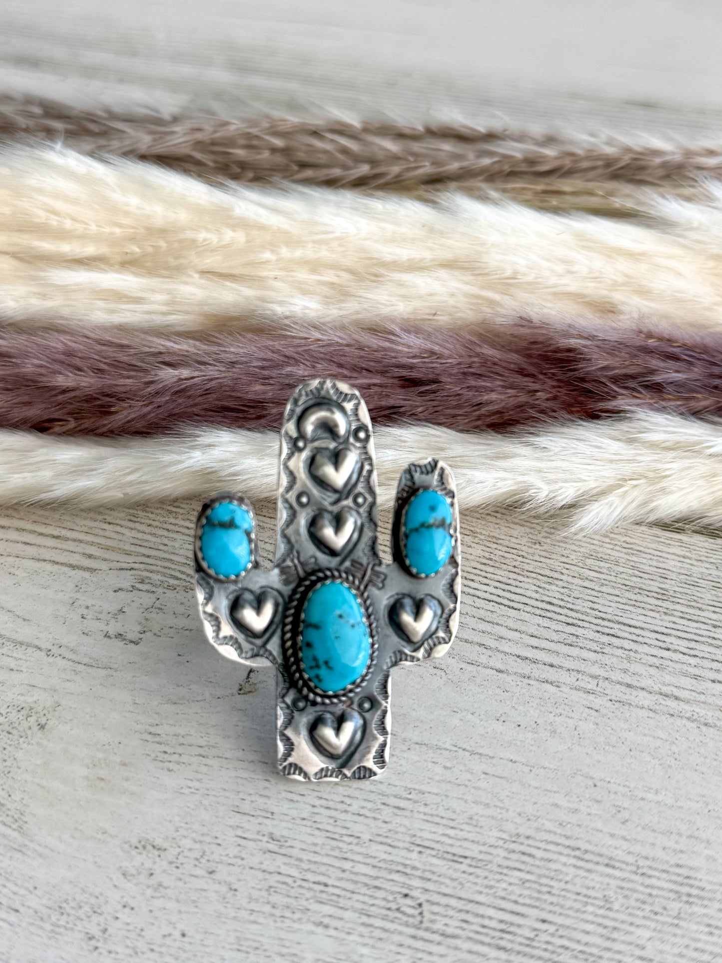 Native American Cactus & Turquoise Ring Adjustable